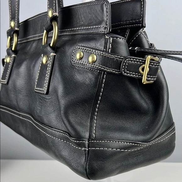 RARE Coach Legacy Collection Black Hot Pink Leather Brass Satchel Shoulder Bag - Picture 6 of 16